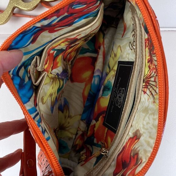 Vintage Sharif 1827 Orange Patent Leather Woven Braided Cowhide Zebra Print Shou - Picture 7 of 11